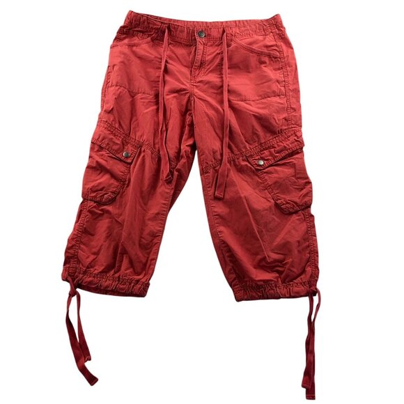 London Jean Womens Cargo Capri Pants 8 Red 100% Cotton Utility Casual Drawstring - Picture 1 of 11